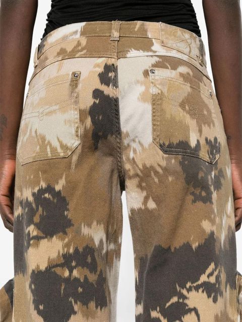 Blumarine Chiné camouflage-print cargo jeans - Brown