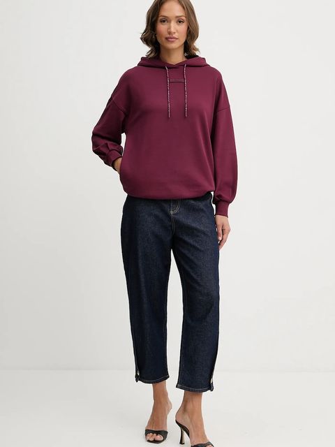 Armani Exchange bluza bawełniana damska kolor bordowy z kapturem gładka XW000748 AF16114 - zdjęcie produktu nr 2