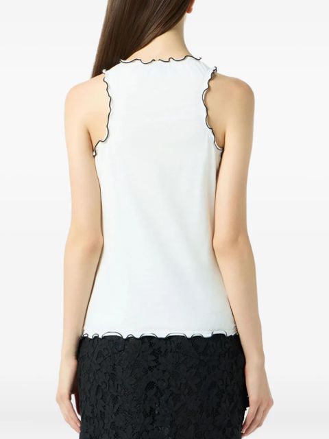 Blumarine cat-print ruffled T-shirt - White