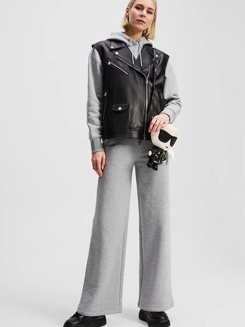 Karl Lagerfeld spodnie dresowe bawełniane IKON damskie kolor szary melanżowe A3W10117 - zdjęcie produktu nr 2