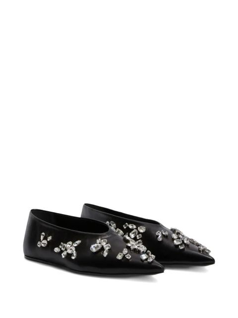 Jil Sander crystal-embellished pointed-toe ballet flats - Black - zdjęcie produktu nr 2