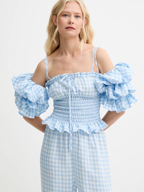 The Sleeper bluzka lniana damska kolor niebieski wzorzysta ALTP01G027N - zdjęcie produktu nr 1