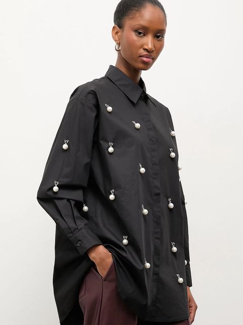 Answear.LAB koszula bawełniana damska kolor czarny regular z kołnierzykiem klasycznym