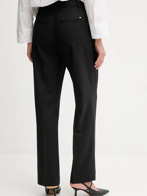 Tommy Hilfiger spodnie z dodatkiem wełny damskie kolor czarny szerokie high waist WW0WW48352