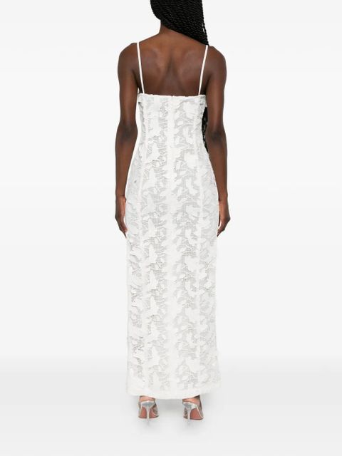 Blumarine butterfly-appliqué lace maxi dress - White