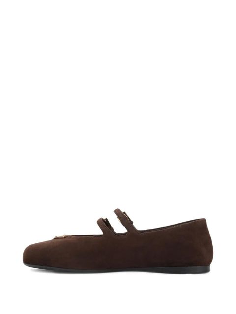 Prada double-buckle suede ballet flats - Brown