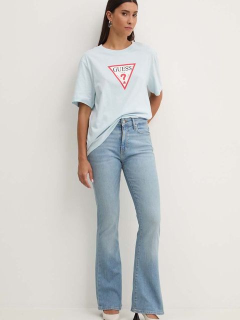 Guess Jeans t-shirt bawełniany damski kolor niebieski W4YI76 K8HM0