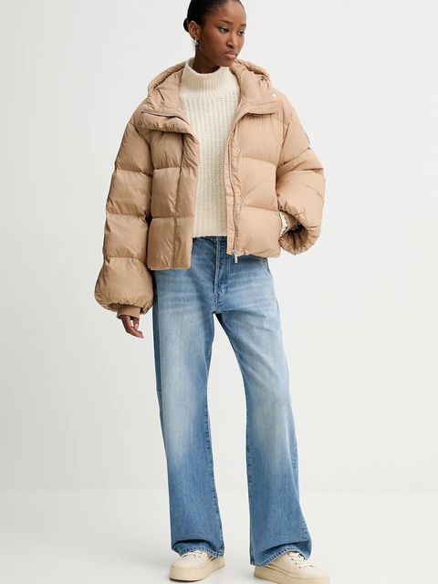 Calvin Klein kurtka puchowa kolor beżowy zimowa oversize LV044D525G - zdjęcie produktu nr 2