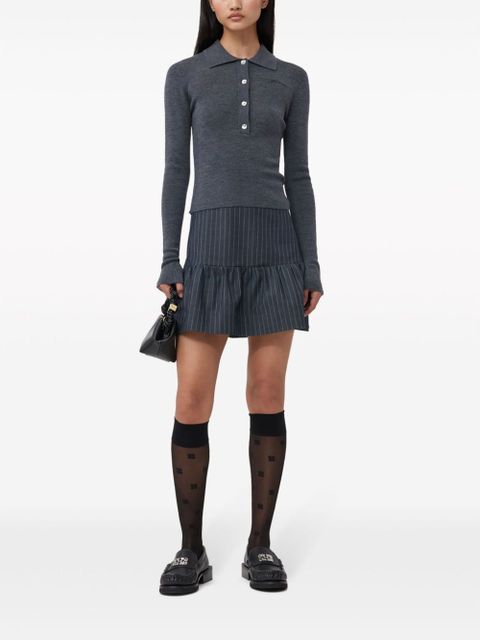 GANNI striped ruffled miniskirt - Grey