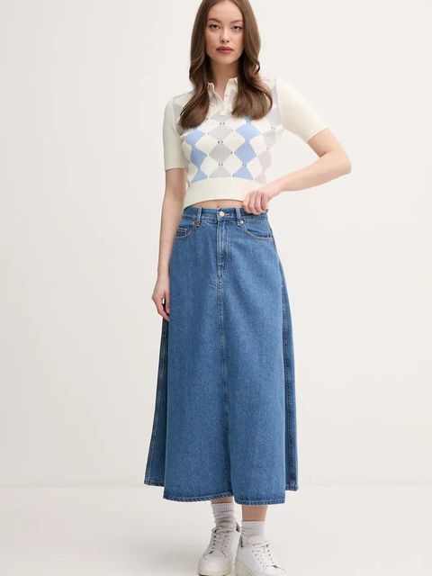 United Colors of Benetton spódnica jeansowa kolor niebieski midi rozkloszowana 43C8D004K - zdjęcie produktu nr 2