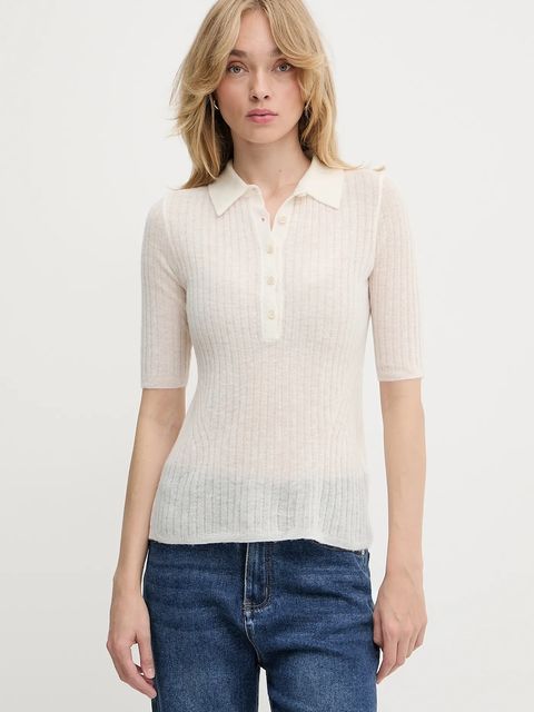 BOSS Orange polo wełniane damski kolor beżowy 50543977 - zdjęcie produktu nr 1