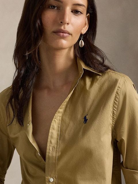 Polo Ralph Lauren koszula bawełniana damska kolor brązowy regular z kołnierzykiem klasycznym 211A92177