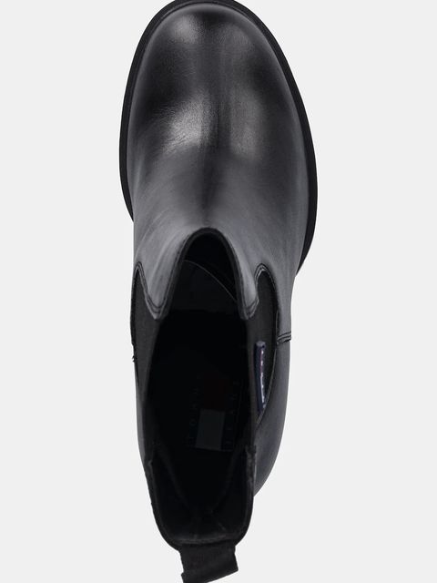 Tommy Jeans botki skórzane TJW LEATHER HEEL BOOT damskie kolor czarny na słupku lekko ocieplone EN0EN02831