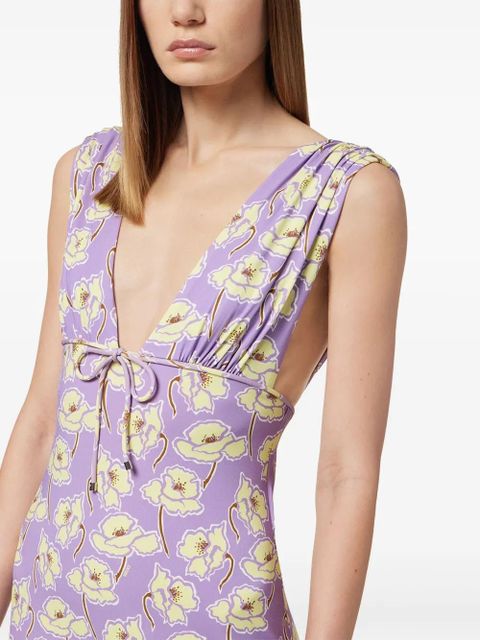Versace Poppies V-neck midi dress - Purple