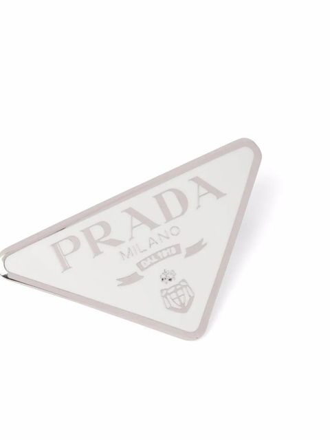 Prada triangle-logo hair clip - White