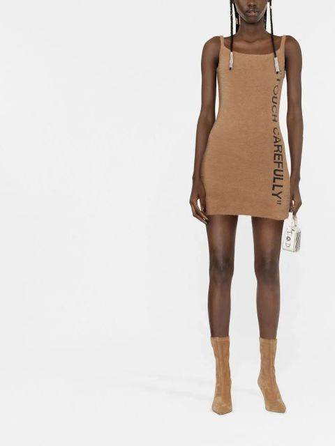 Off-White slogan detail fuzzy mini dress - Brown - zdjęcie produktu nr 2