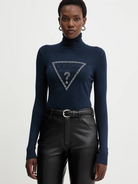 Guess sweter MELANIE damski kolor granatowy lekki z golfem W5BR39 Z2NQ2