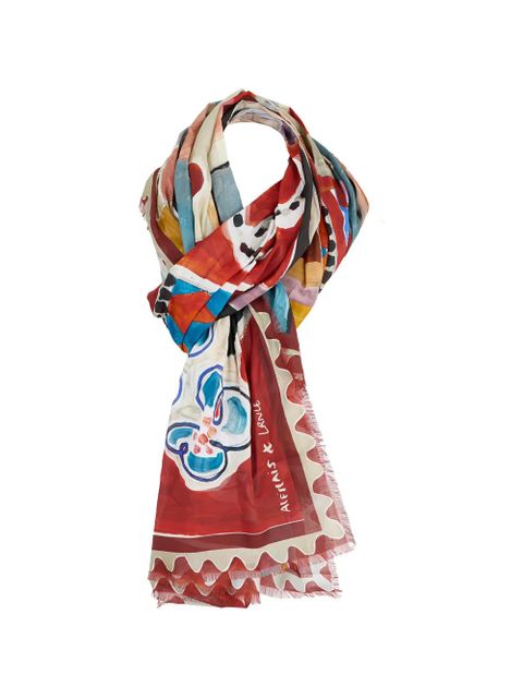 ALEMAIS graphic-print fringed scarf - Red - zdjęcie produktu nr 2