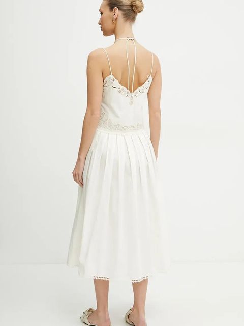 Twinset sukienka bawełniana kolor beżowy midi rozkloszowana 251TT2160