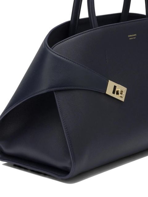 Ferragamo Gancini-plaque leather tote bag - Blue