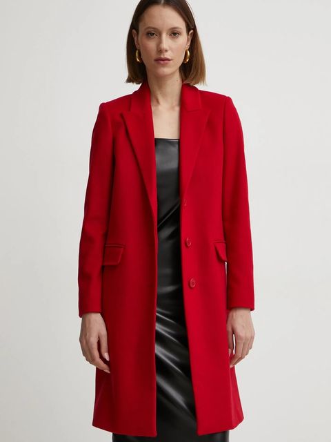 Twinset płaszcz wełniany kolor czerwony przejściowy 242TT2202