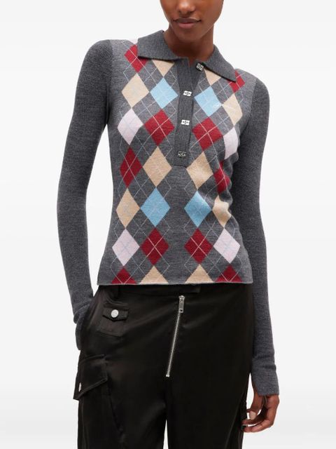 GANNI ribbed polo-neck top - Grey