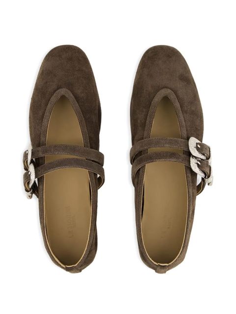 Le Monde Beryl double-buckle suede ballet flats - Brown