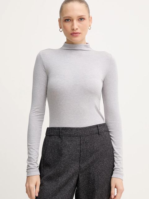 Mos Mosh longsleeve z domieszką wełny PETRI kolor szary z półgolfem 172890 - zdjęcie produktu nr 1