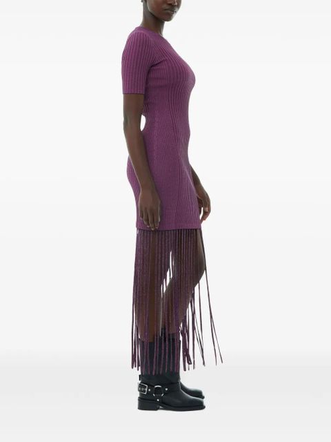 GANNI fringed ribbed-knit dress - Purple
