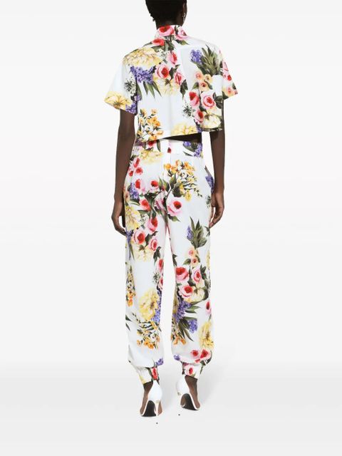 Dolce & Gabbana floral-print cotton cropped shirt - White
