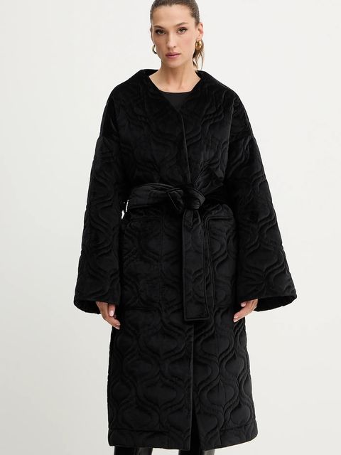 Charo Ruiz Ibiza płaszcz welurowy kolor czarny przejściowa oversize 257311