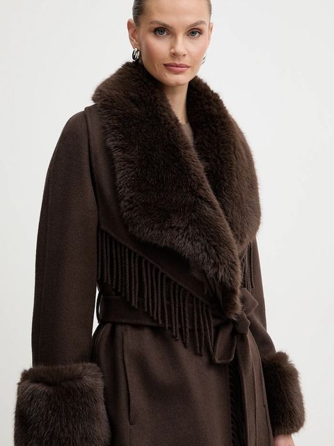 Marciano by Guess płaszcz z dodatkiem wełny LILIANA kolor brązowy 5BGL46 7125A