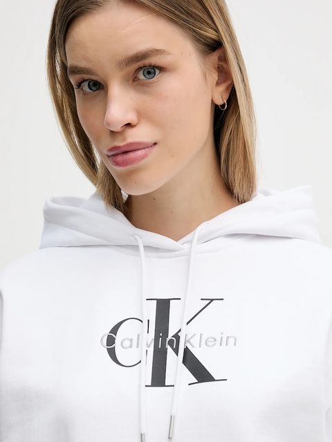 Calvin Klein Jeans bluza damska kolor biały z kapturem gładka LV047E221G