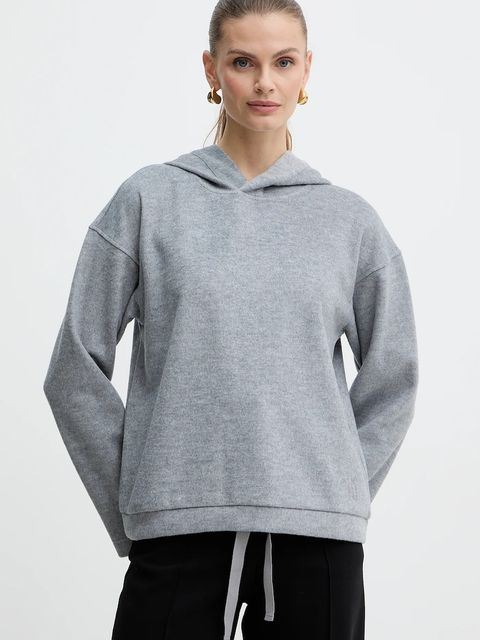 Weekend Max Mara bluza z dodatkiem wełny OSCURI damska kolor szary z kapturem gładka 2525926012600 - zdjęcie produktu nr 1