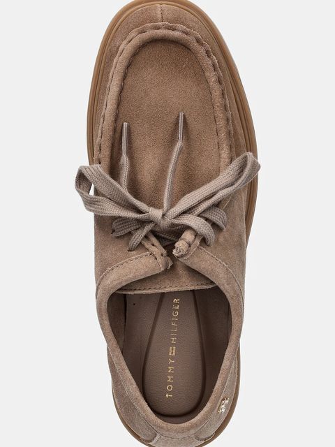 Tommy Hilfiger mokasyny zamszowe LIGHTWEIGHT SUEDE APRON TOE damskie kolor beżowy na płaskim obcasie FW0FW09262