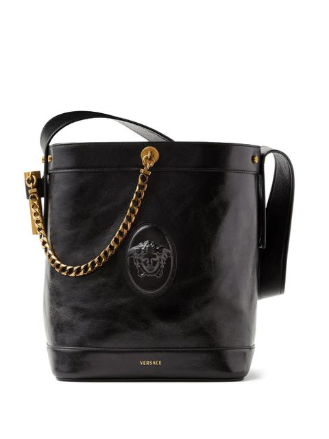 Versace Pivot small leather bucket bag - Black - zdjęcie produktu nr 1