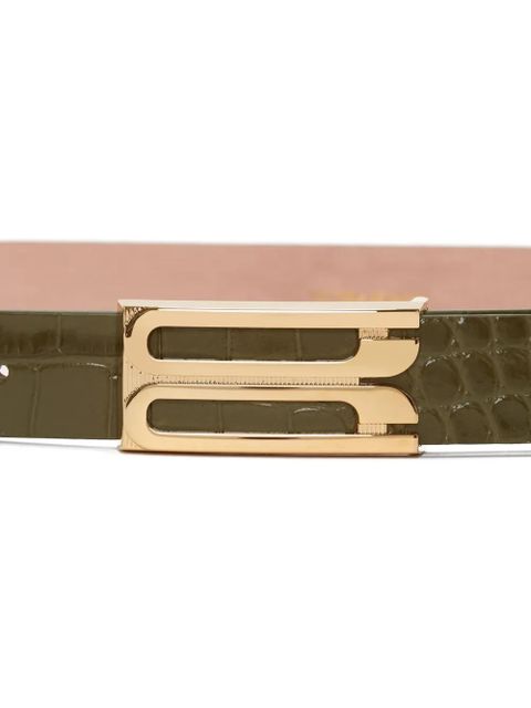 Victoria Beckham Frame crocodile-embossed leather belt - Green - zdjęcie produktu nr 2