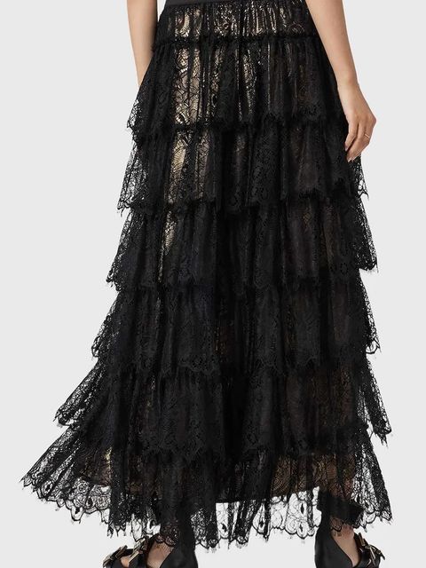 AllSaints spódnica kolor czarny maxi rozkloszowana W069RD