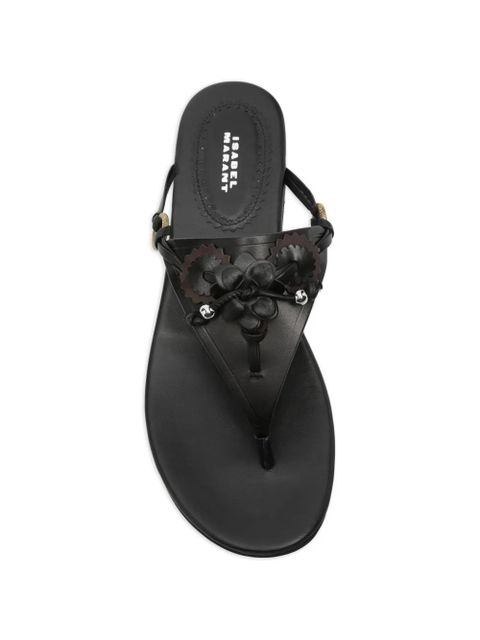 ISABEL MARANT Elato leather flowers-detail flat sandals - Black