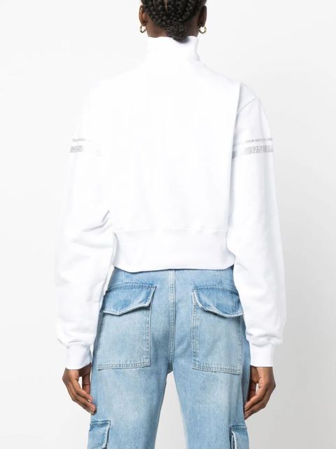 GCDS rhinestone-embellished cropped sweatshirt - White