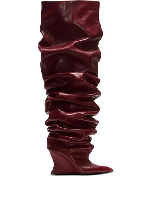 Balmain 95mm calfskin ruched wedge over-the-knee boots - Red - zdjęcie produktu nr 1
