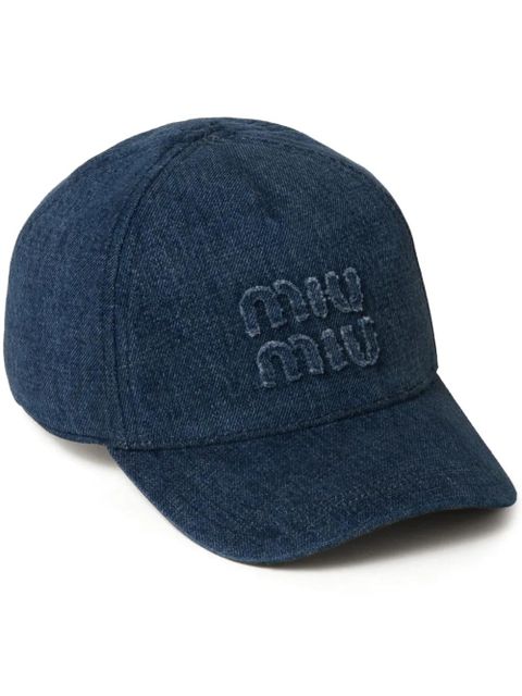 Miu Miu logo-embroidered denim cap - Blue - zdjęcie produktu nr 1