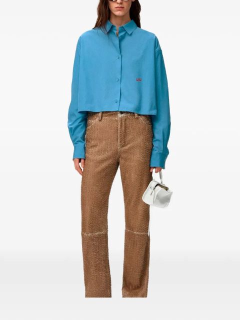 LOEWE cropped Anagram-embroidered shirt - Blue - zdjęcie produktu nr 2