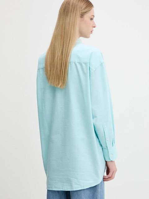 Tommy Jeans koszula damska kolor turkusowy relaxed z kołnierzykiem klasycznym DW0DW20988