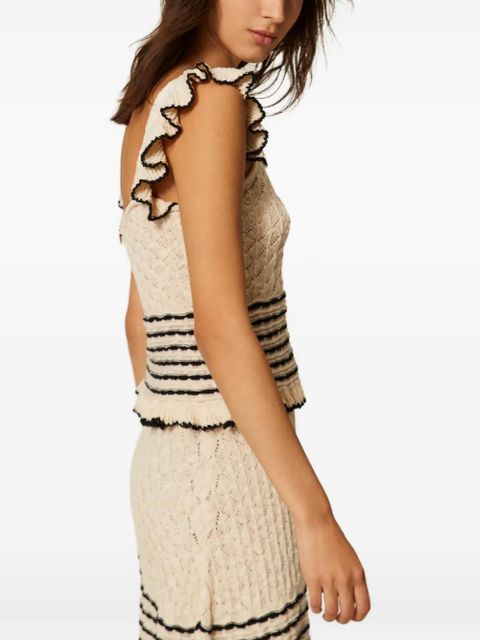 TWINSET striped-detail ruffled blouse - Neutrals