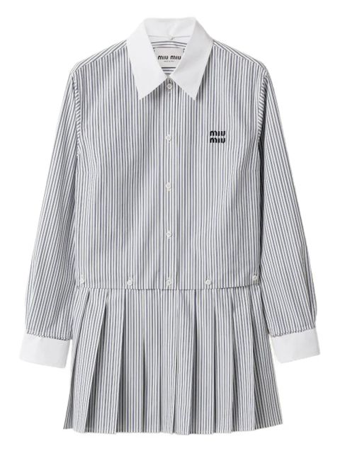 Miu Miu pleated striped mini shirt dress - White - zdjęcie produktu nr 1