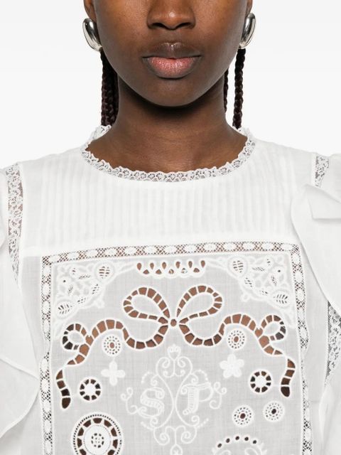 Self-Portrait lace-detail ruffled top - White