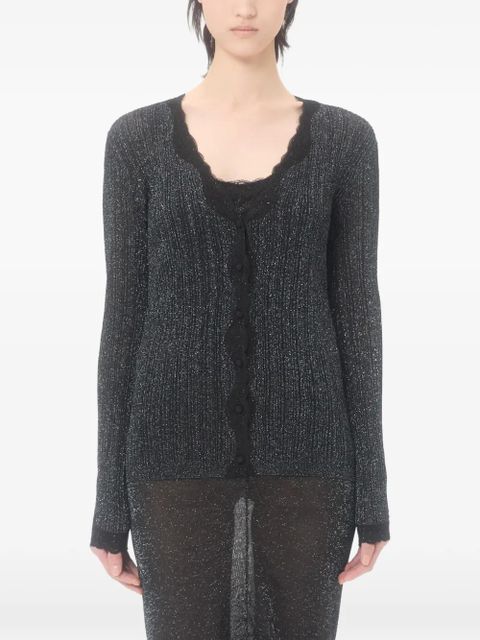 Valentino Garavani Lurex Knit Cardigan With Lace - Black