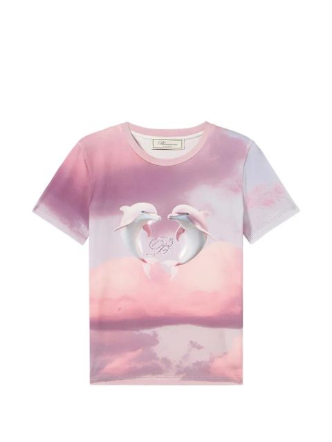 Blumarine dolphin print embroidered T-shirt - Pink - zdjęcie produktu nr 1