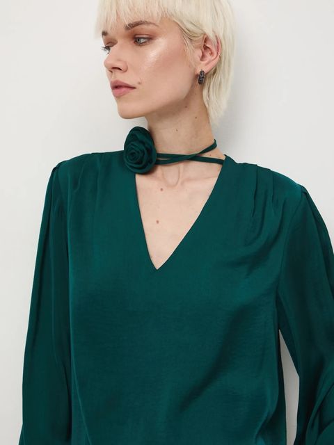 Medicine bluzka damska kolor zielony gładka